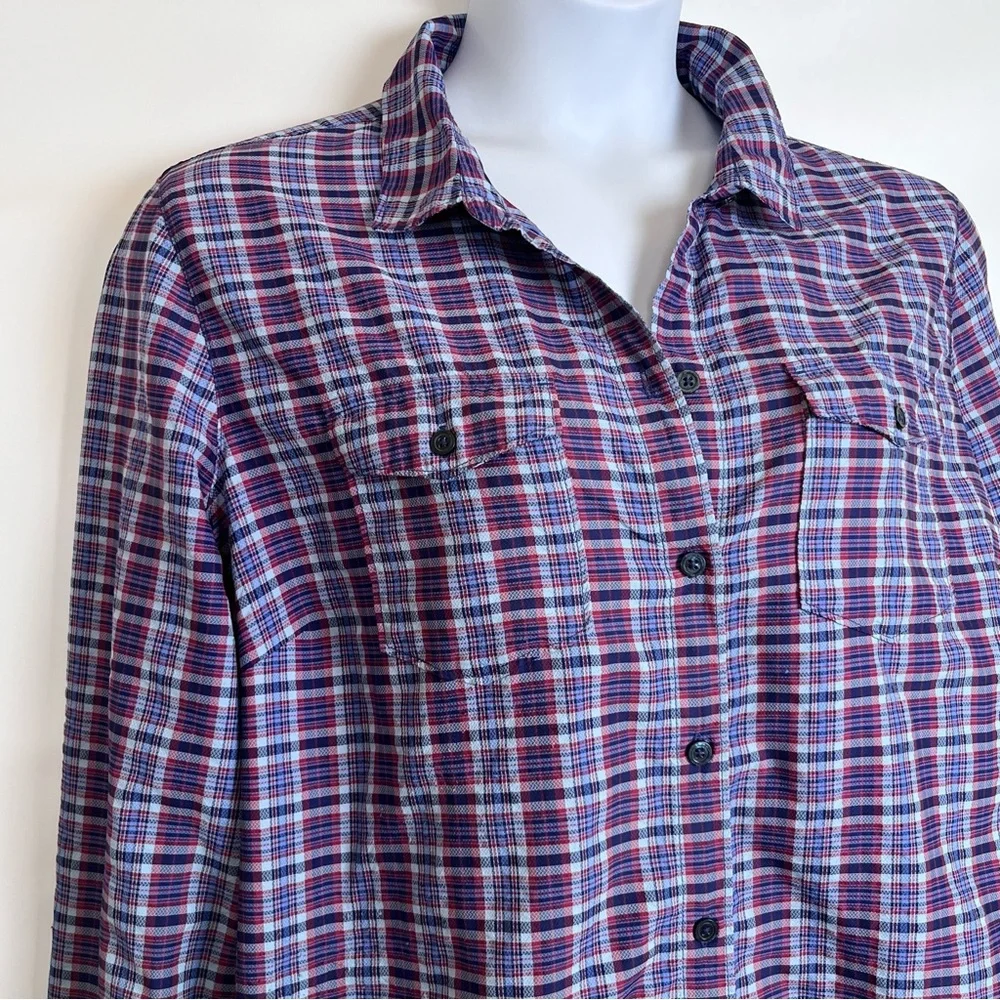 Eddie Bauer Shirt Women’s 3X Purple Pink Plaid Adventurer Roll-Tab Sleeve READ